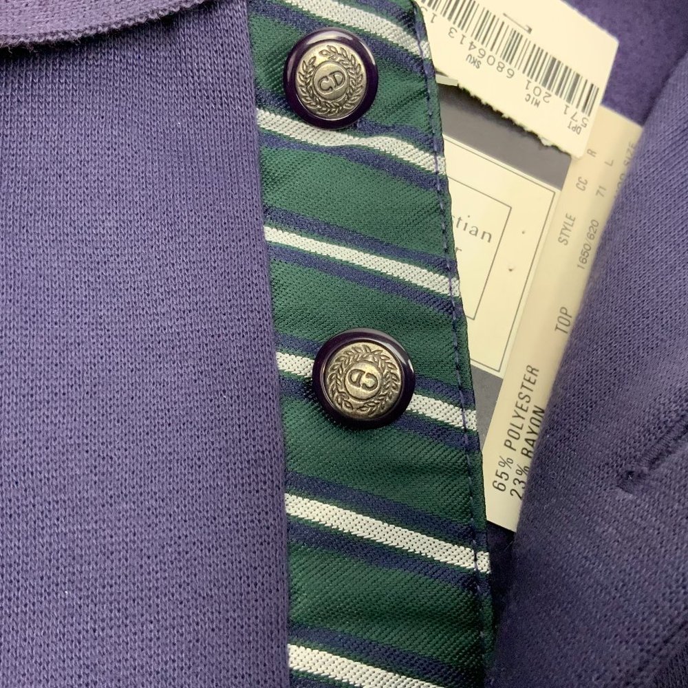 Vintage 90s Christian Dior Monsieur Quarter Button Navy Sporty Sweatshirt Sz L - Picture 10 of 16